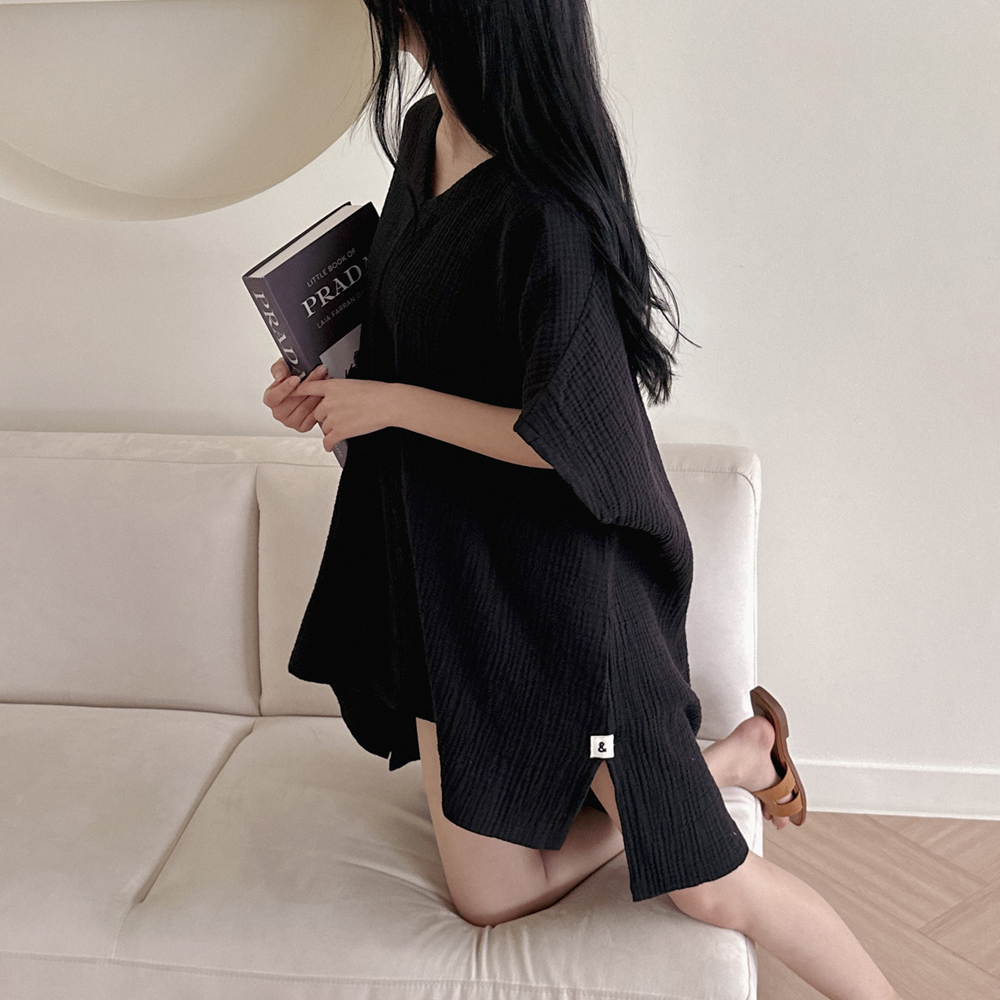 여성골프샤워가운 얇은 라운딩 로브 3중거즈 여름용 코튼앤스티치 이미지 6