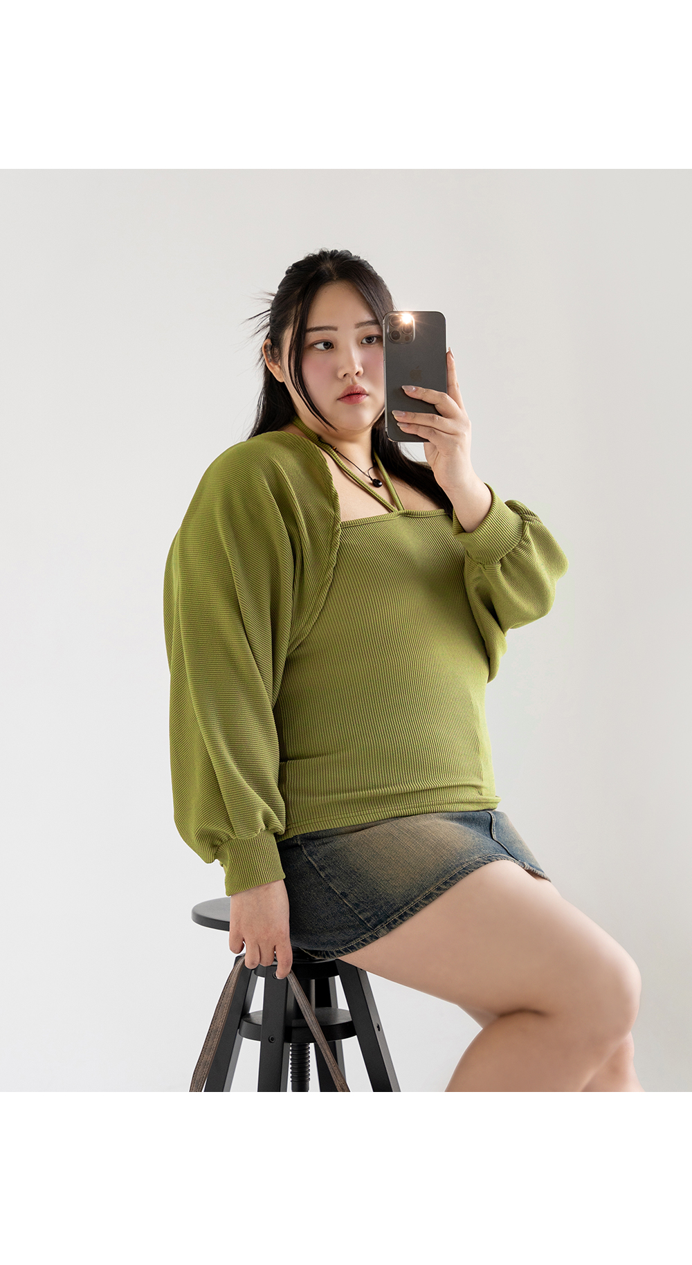 [1천장돌파][MADE] 빅사이즈 55-100 웨블 골지 홀터넥 크롭 나시 볼레로 가디건 세트 휴양지 룩 상세 이미지 40