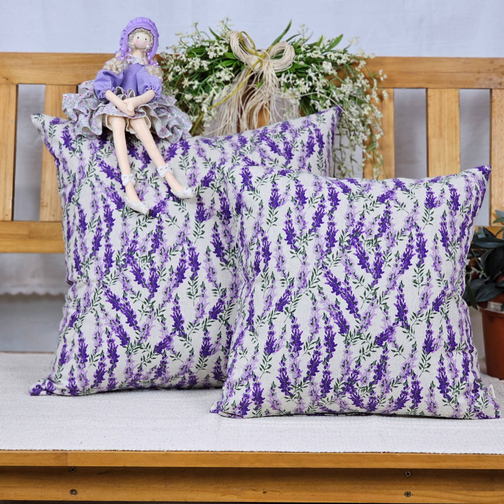 [쇼파쿠션] 등쿠션 / 방석 커버 린넨 플라워 라벤더 50x50 / 40x40