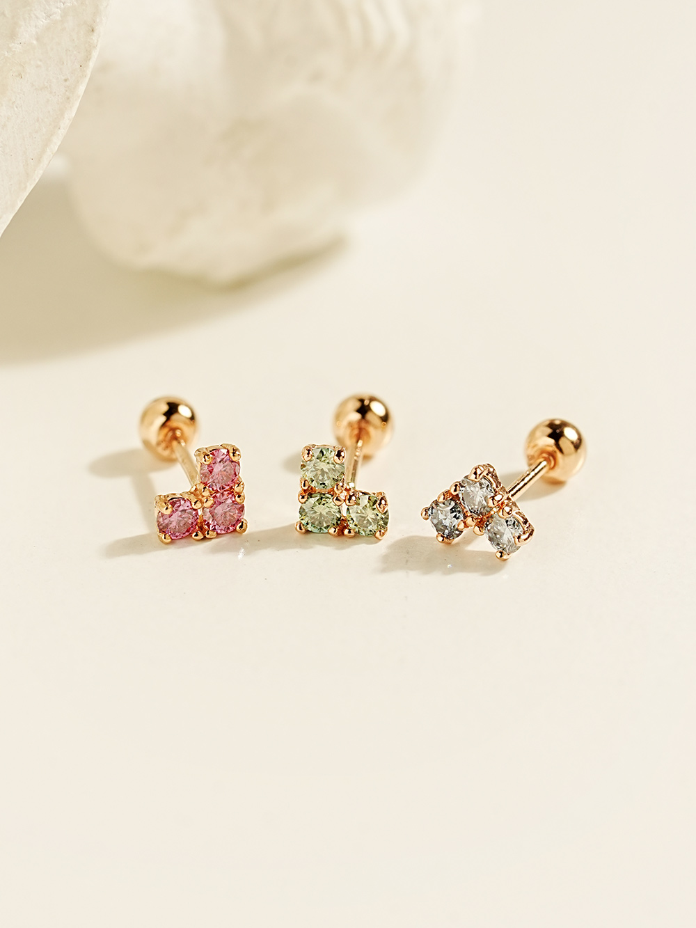 14K 모이사나이트 다이아 블럭 하트 피어싱 귀걸이 이미지 8