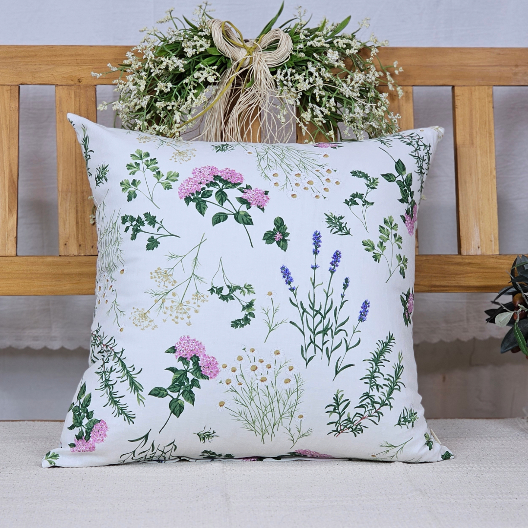 [쇼파쿠션] 등쿠션 / 방석 커버 린넨 플라워 허브 50x50 / 40x40