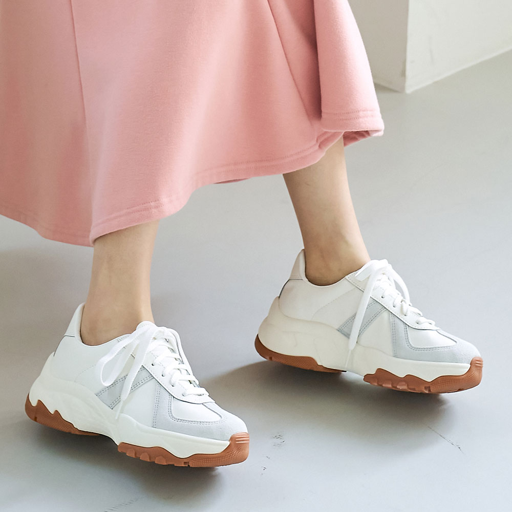 스웨이드 배색 여성용 어글리 슈즈 통굽 5.5cm 키높이 운동화 - 상세 이미지 5