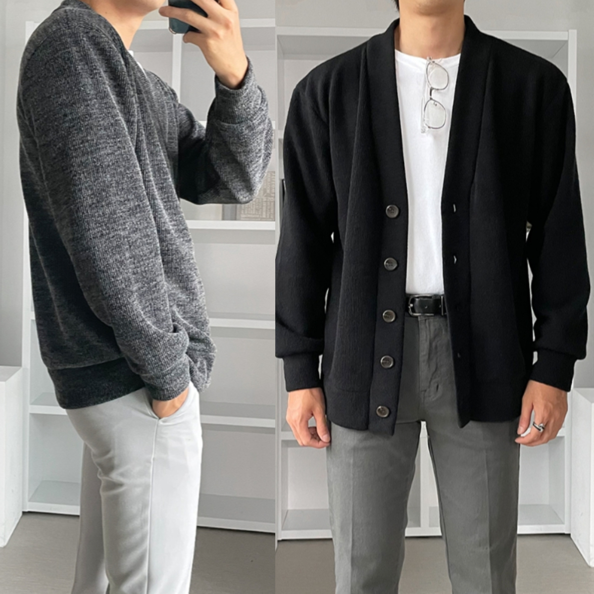 남자 크리디 봄 가을 오버핏 매직 브이넥 가디건 빅사이즈