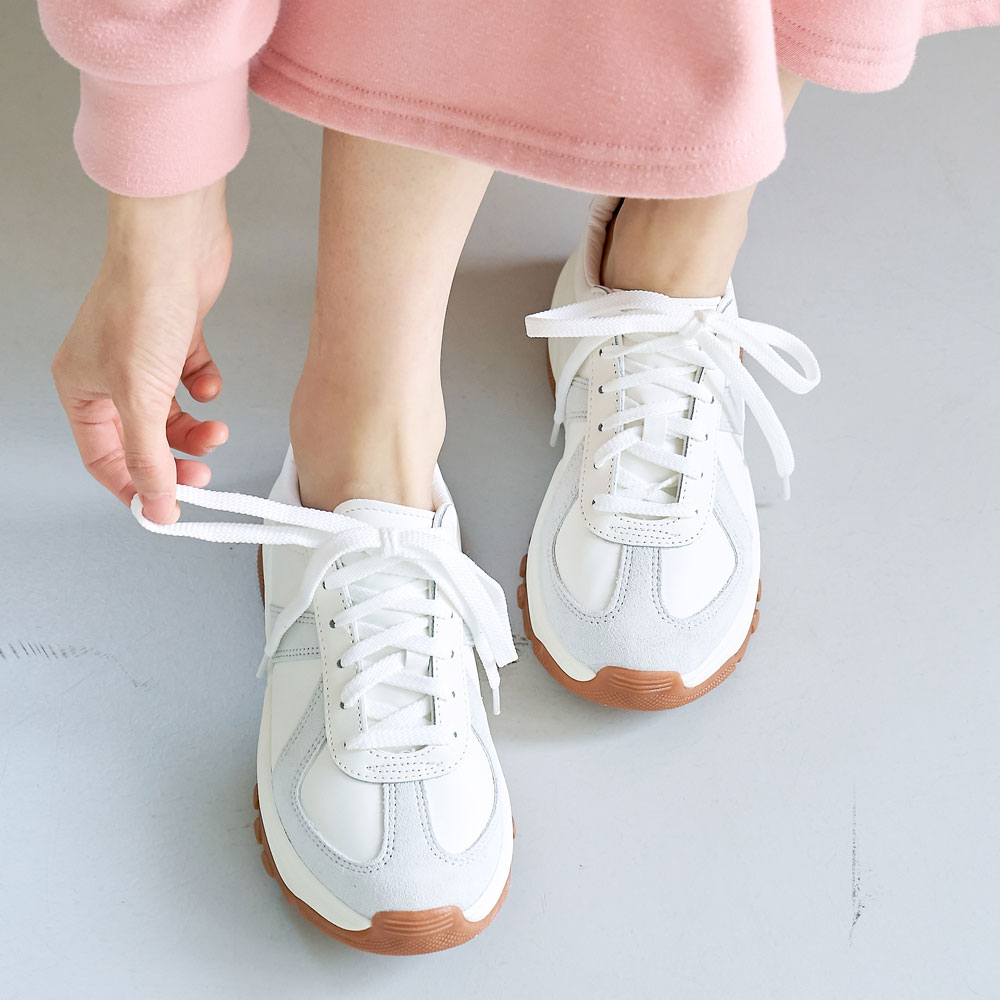 스웨이드 배색 여성용 어글리 슈즈 통굽 5.5cm 키높이 운동화 - 상세 이미지 4