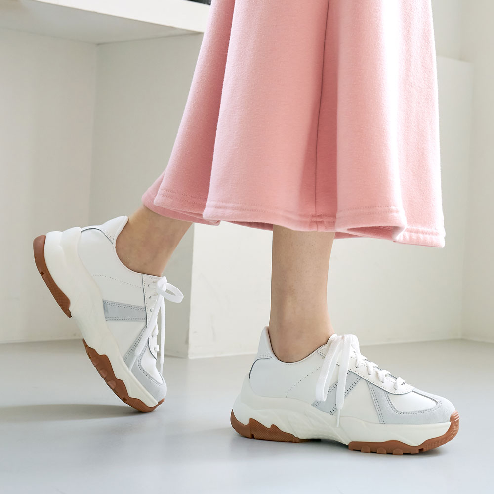 스웨이드 배색 여성용 어글리 슈즈 통굽 5.5cm 키높이 운동화 - 상세 이미지 2
