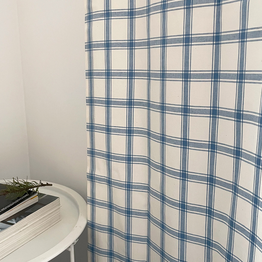 마켓 체크 커튼 아이방 여아 남아 키즈 봄커튼 레트로 블루 맞춤