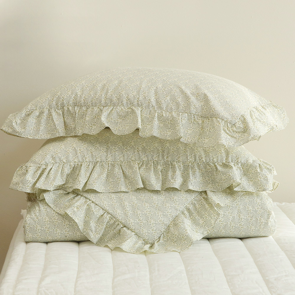 순면 프릴 잔꽃 누빔 이불 커버 세트 슈퍼 싱글 침구