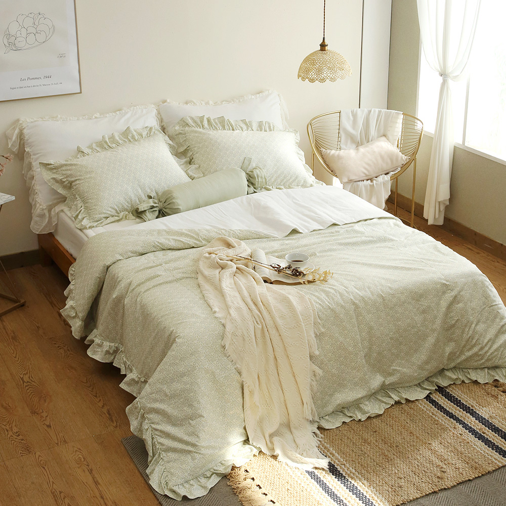 순면 프릴 잔꽃 누빔 이불 커버 퀸 침구 세트