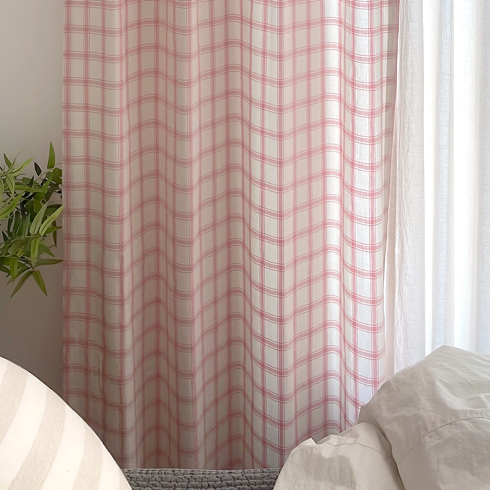 마켓 체크 커튼 아이방 여아 남아 키즈 봄커튼 레트로 핑크 맞춤