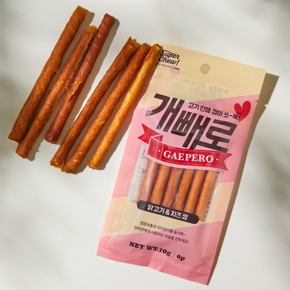 개빼로 강아지 치석제거껌 애견 우유 개껌 치즈+소가죽 70g(6p) 12개