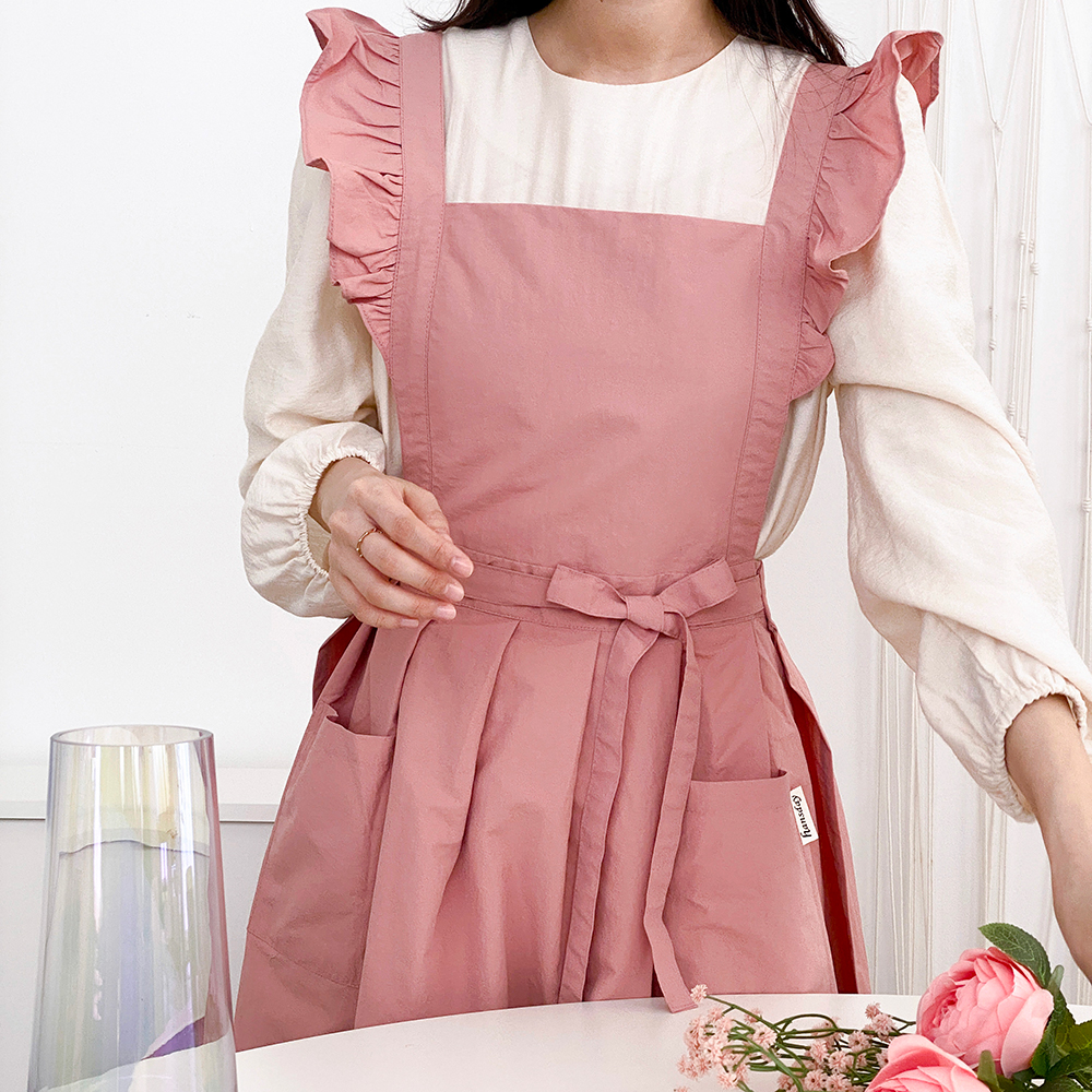 한스데이 프릴 단아한 방수 앞치마 네일샵 왁싱샵 플로리스트 원피스 자수 에이프런