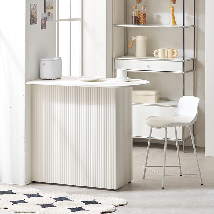 엘리 템바보드 반타원형 테이블 수납홈바 아일랜드 식탁 1000 좌측형