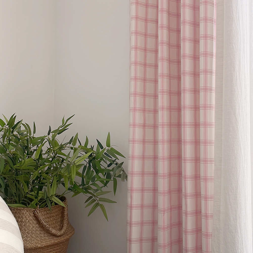 마켓 체크 커튼 아이방 여아 남아 키즈 봄커튼 레트로 핑크 맞춤