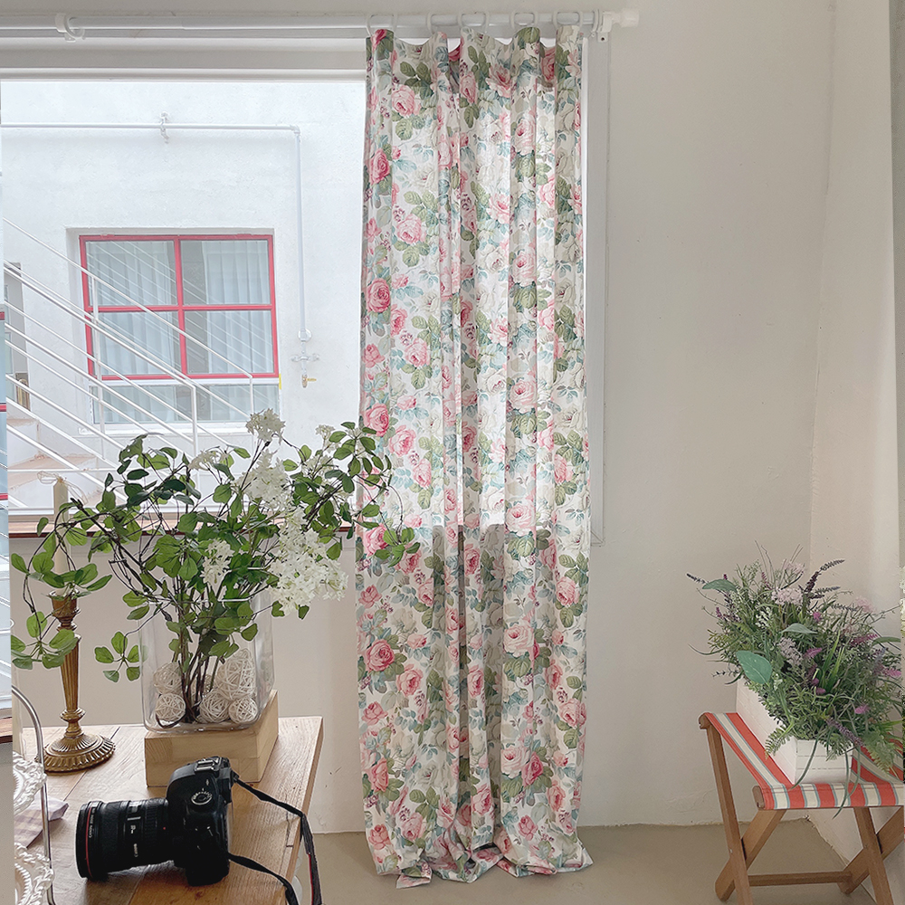 바이아미 로제 꽃무늬 레트로 빈티지 맞춤 제작 커튼 레드