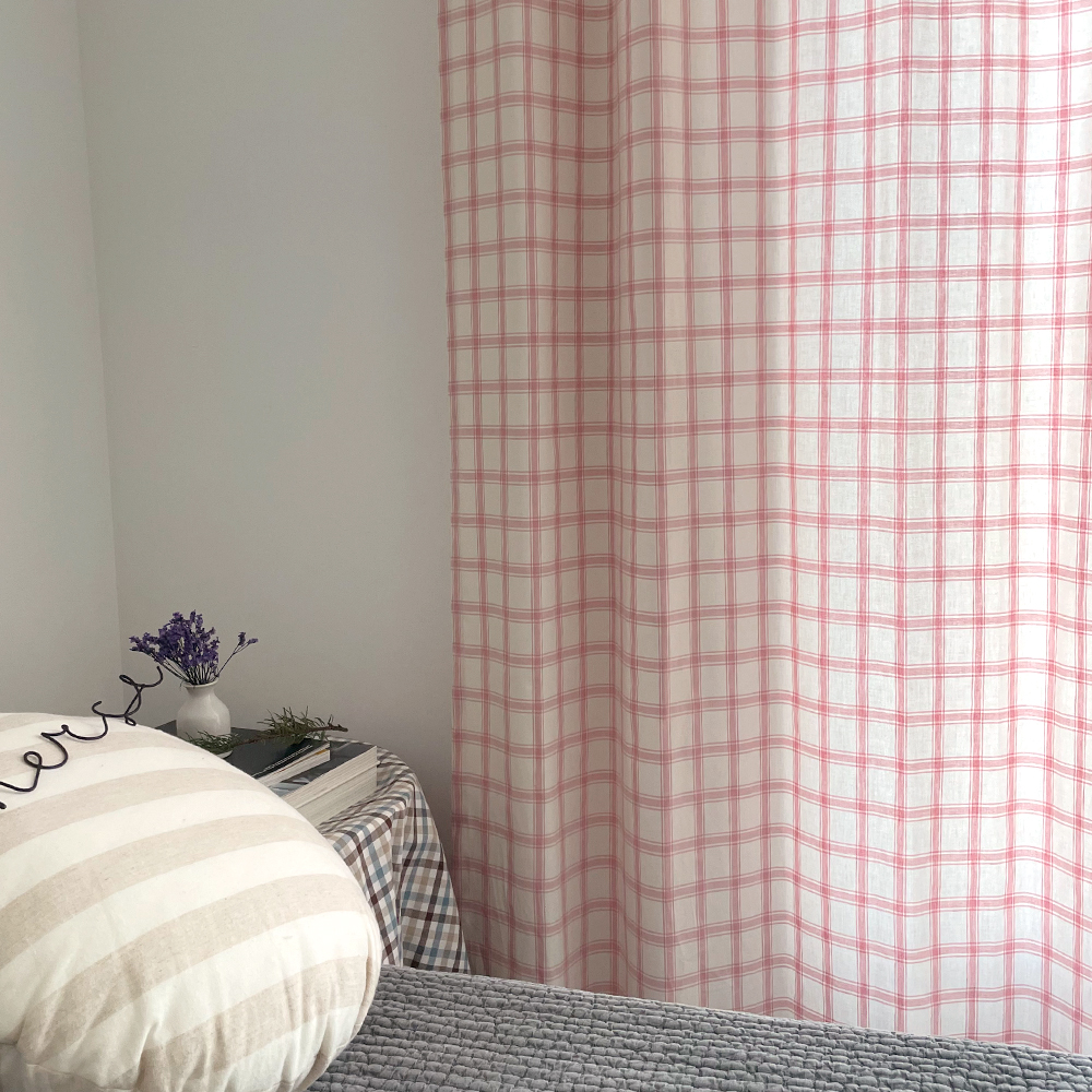 마켓 체크 커튼 아이방 여아 남아 키즈 봄커튼 레트로 핑크 맞춤