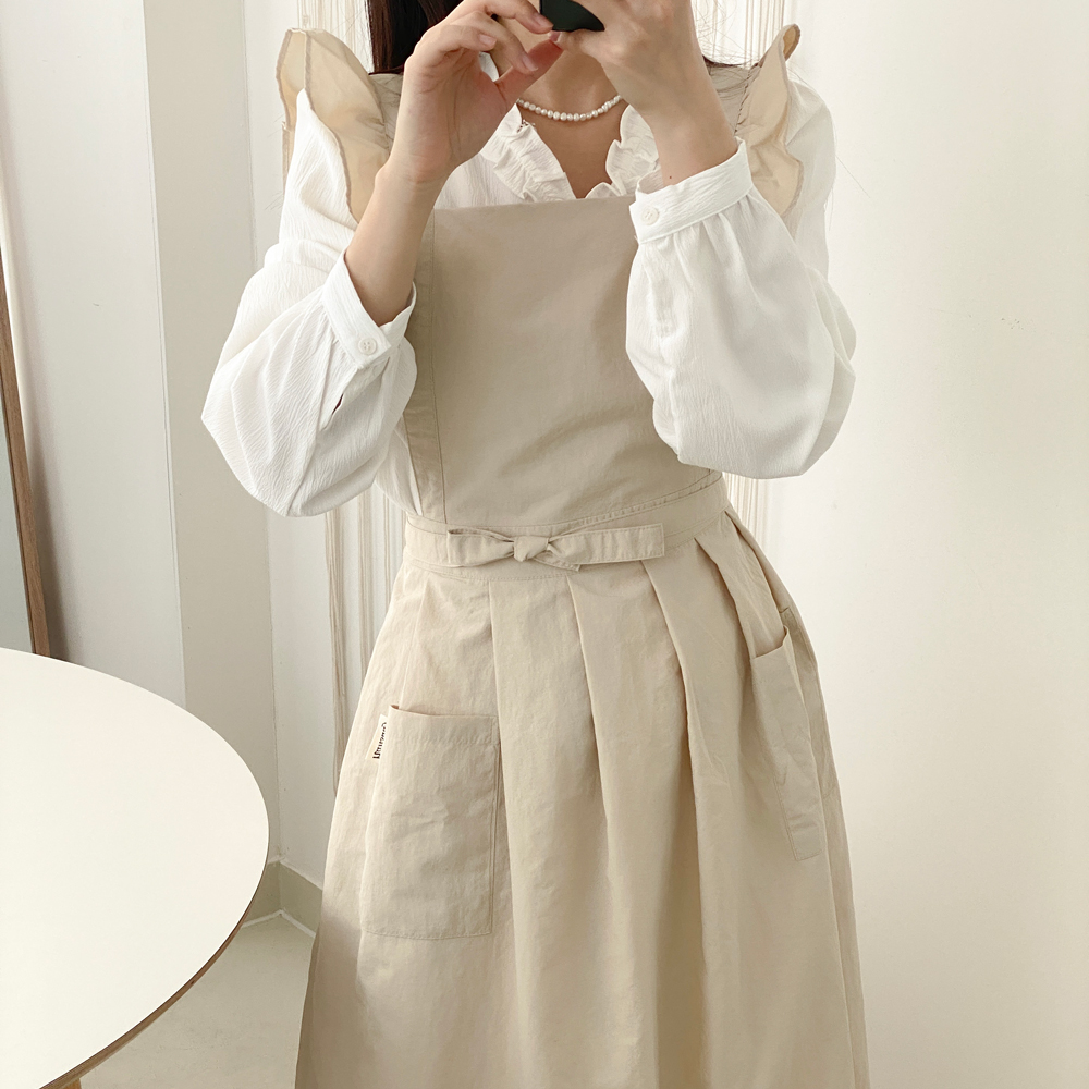 한스데이 프릴 단아한 방수 앞치마 네일샵 왁싱샵 플로리스트 원피스 자수 에이프런