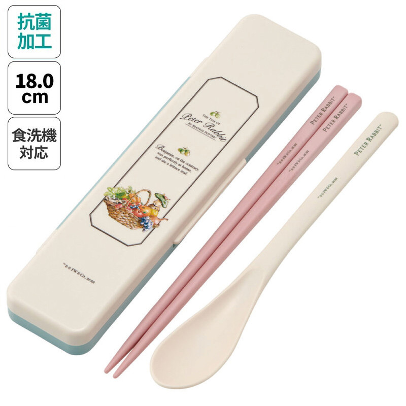 스케이터 피터 래빗 캐릭터 소리나지 않는 항균 콤비세트 (스푼,젓가락,케이스) 18cm CCS3SAAG - 주방·식기 - 하카타몰