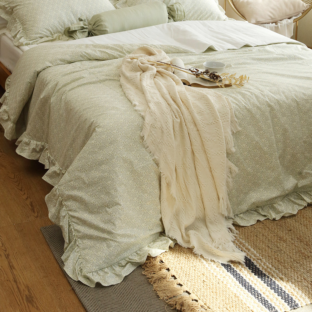 순면 프릴 잔꽃 누빔 이불 커버 세트 슈퍼 싱글 침구