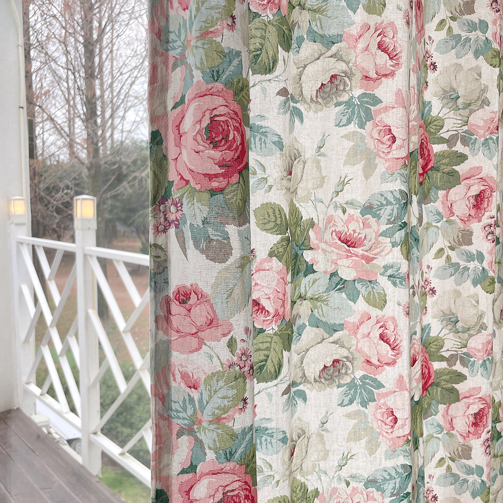 바이아미 로제 꽃무늬 레트로 빈티지 맞춤 제작 커튼 레드