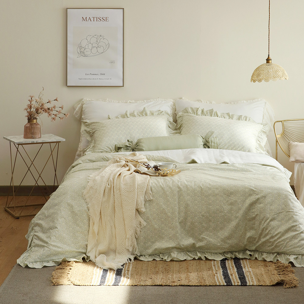 순면 프릴 잔꽃 누빔 이불 커버 세트 슈퍼 싱글 침구