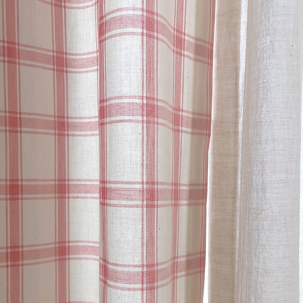 마켓 체크 커튼 아이방 여아 남아 키즈 봄커튼 레트로 핑크 맞춤