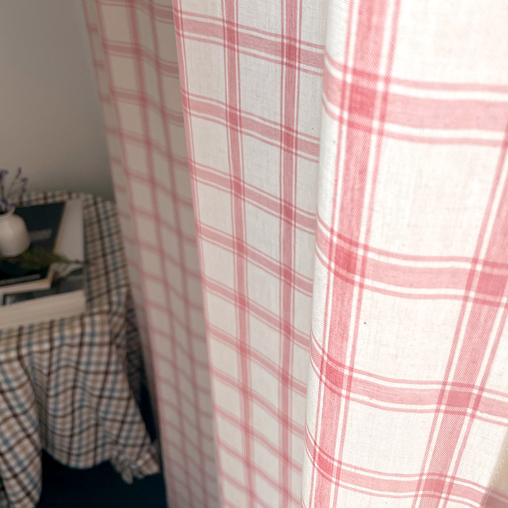 마켓 체크 커튼 아이방 여아 남아 키즈 봄커튼 레트로 핑크 맞춤