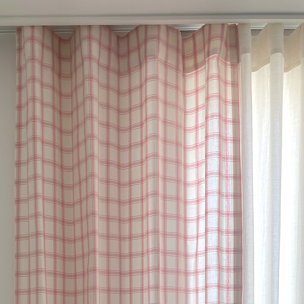 마켓 체크 커튼 아이방 여아 남아 키즈 봄커튼 레트로 핑크 맞춤