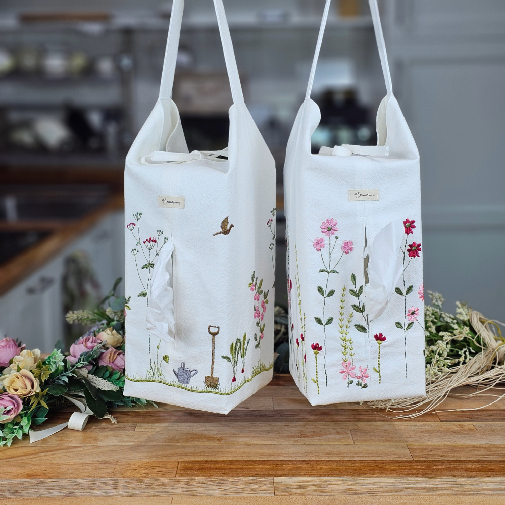 [티슈케이스] 각티슈 벽걸이 휴지케이스 광목 자수 홈수니