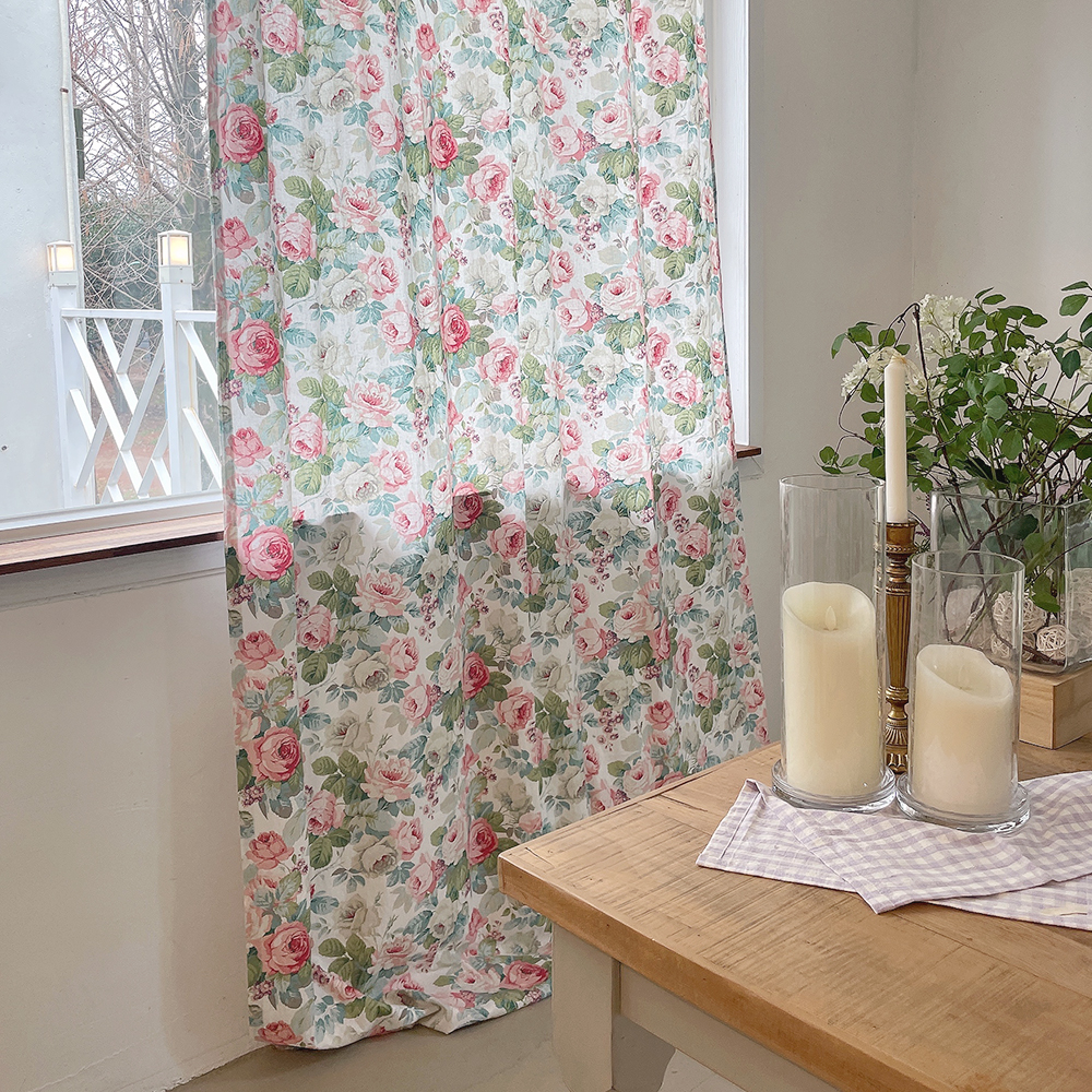 바이아미 로제 꽃무늬 레트로 빈티지 맞춤 제작 커튼 레드