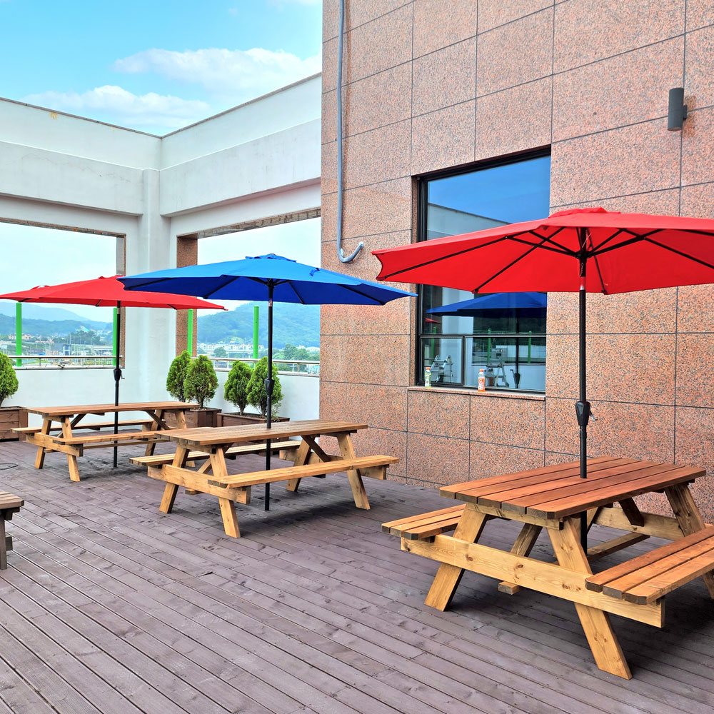 야외용 파라솔테이블 세트 원목 편의점 테라스 일체형 4인 도토리