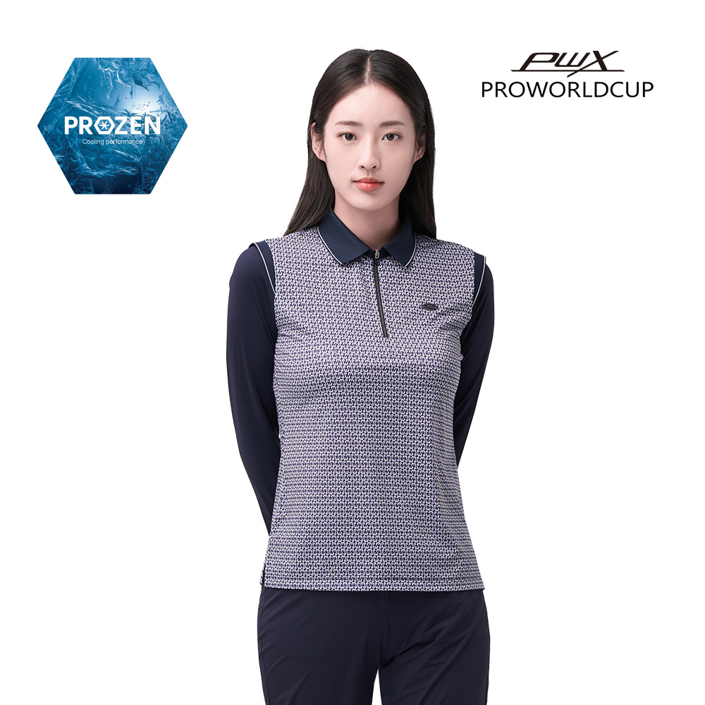 [PWX]Q124-3402-1NV 여성 프린트 카라 집업티셔츠 - 상품 이미지