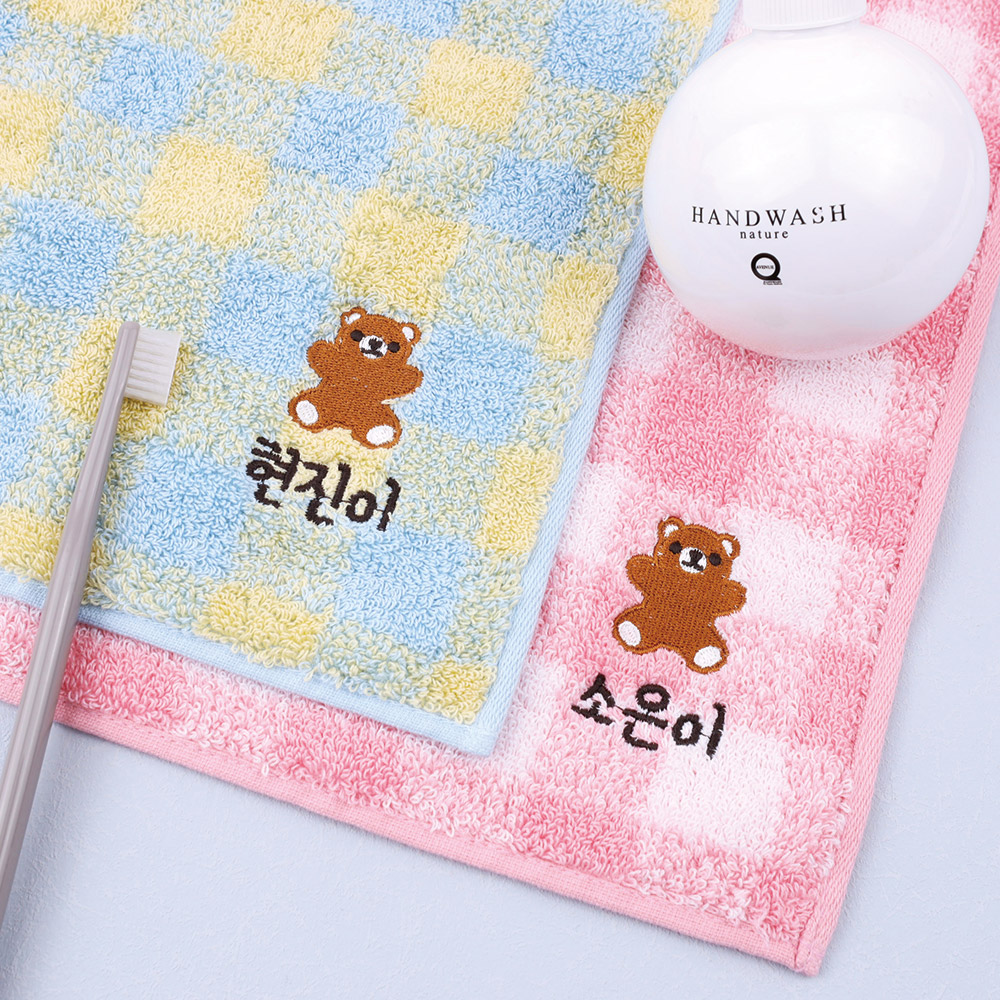[주문제작]선염수건 송월체크 토이베어 01 핑크 Blue - 상세 이미지 2