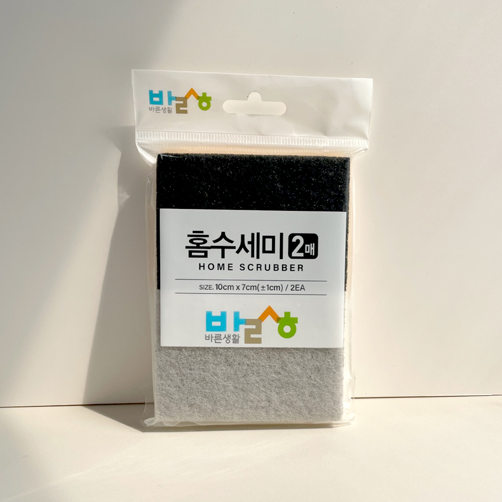 바른생활 홈수세미 2매 / 양면 거친면 부드러운면 다용도 수세미 - 메인 이미지
