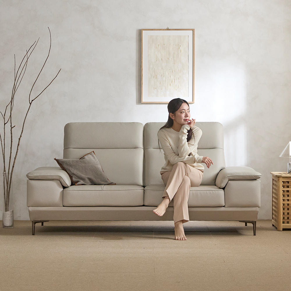 [웰퍼니쳐] 파에톤 천연 버팔로 통가죽 고급 라운지 카페 소파 3인