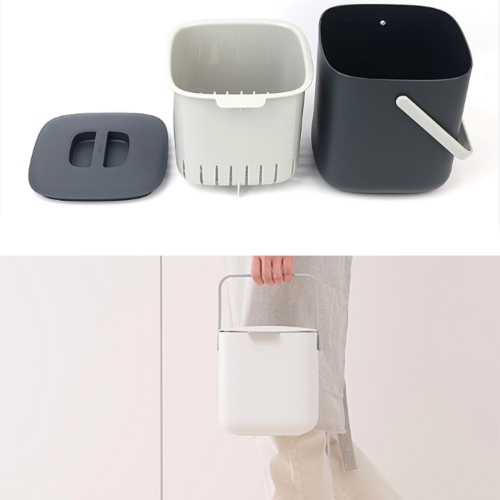 국산 심플한음식물쓰레기통 이사선물 편리분리형 냄새차단음식물보관 아이보리