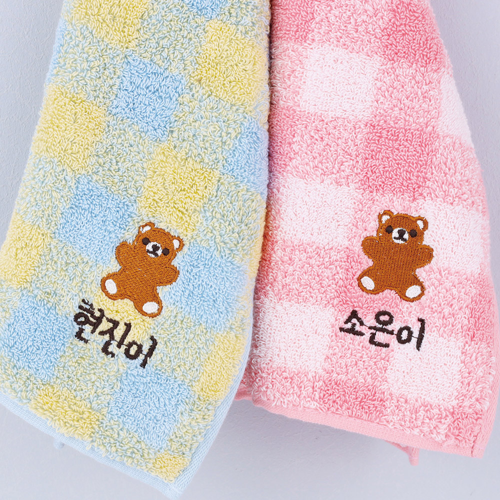[주문제작]선염수건 송월체크 토이베어 01 핑크 Blue - 상세 이미지 3