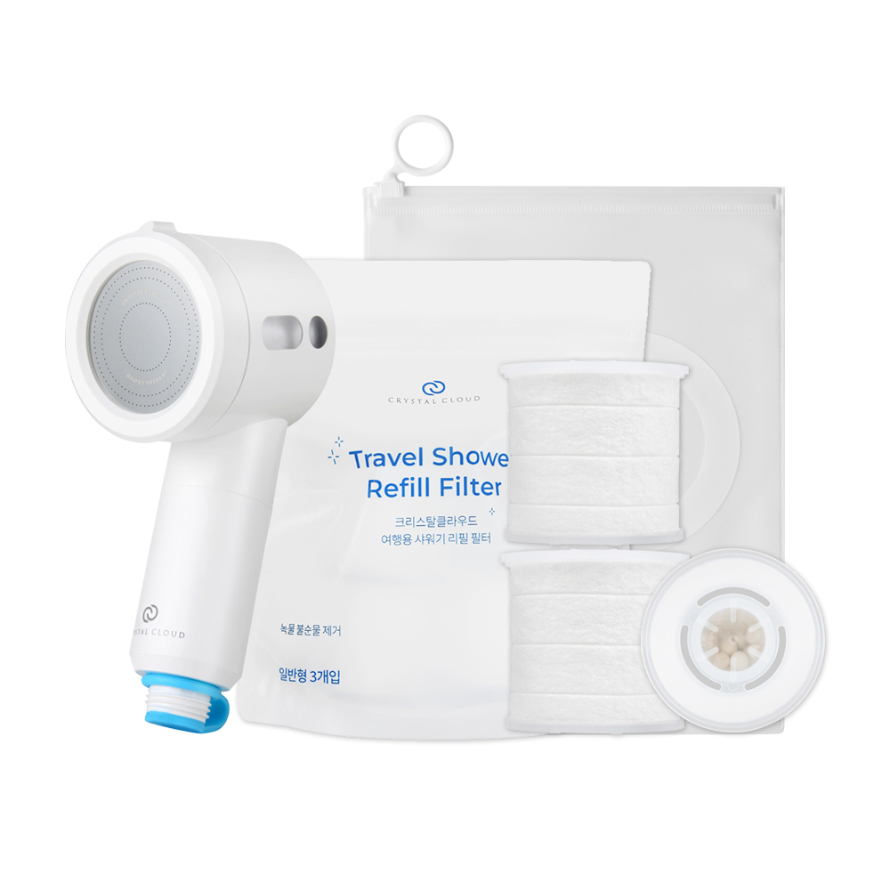 크리스탈클라우드 여행용 필터 샤워기 수전 휴대용 샤워필터 석회 녹물 제거 미니 필터포함