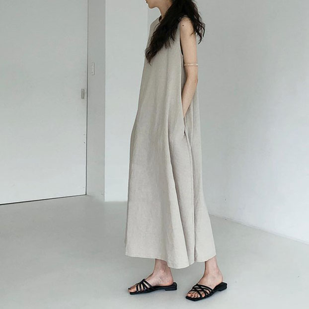 러블리해라 여름 동남아 바캉스 블랙 린넨 민소매 맥시 롱 원피스 - 상세 이미지 2