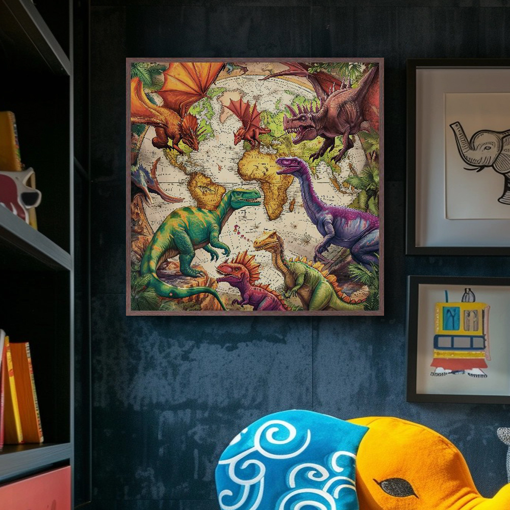 고대지도위공룡 80cm x 80cm 무광오크 알루미늄액자 어린이방 공룡 - 상세 이미지 2