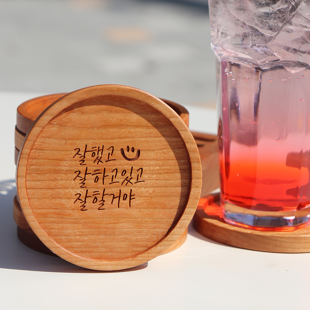 감성모먼트 원목 티코스터 각인 나무받침 카페 우드코스터 답례품 주문제작 - 상세 이미지 4