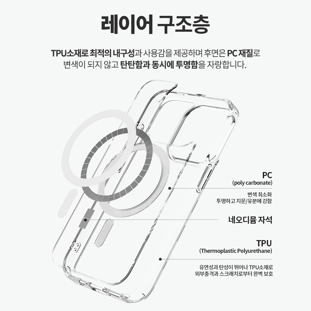 랩씨 변색 방지 맥세이프 케이스 2배 최강 자력 클리어 커버 C-Plus 투명, 아이폰15 프로 맥스 - 상세 이미지 4