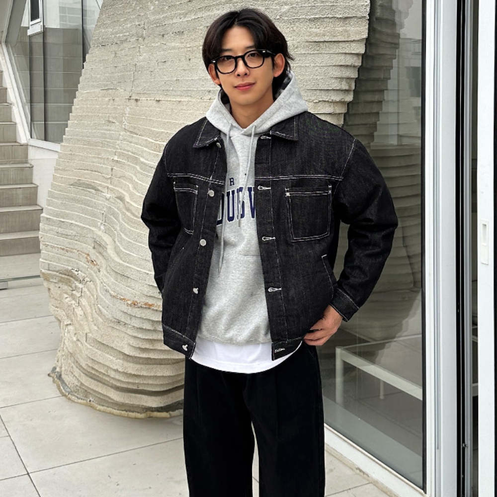 남자 든손 봄 가을 논페이드 생지 스티치 데님 자켓 - 상세 이미지 2