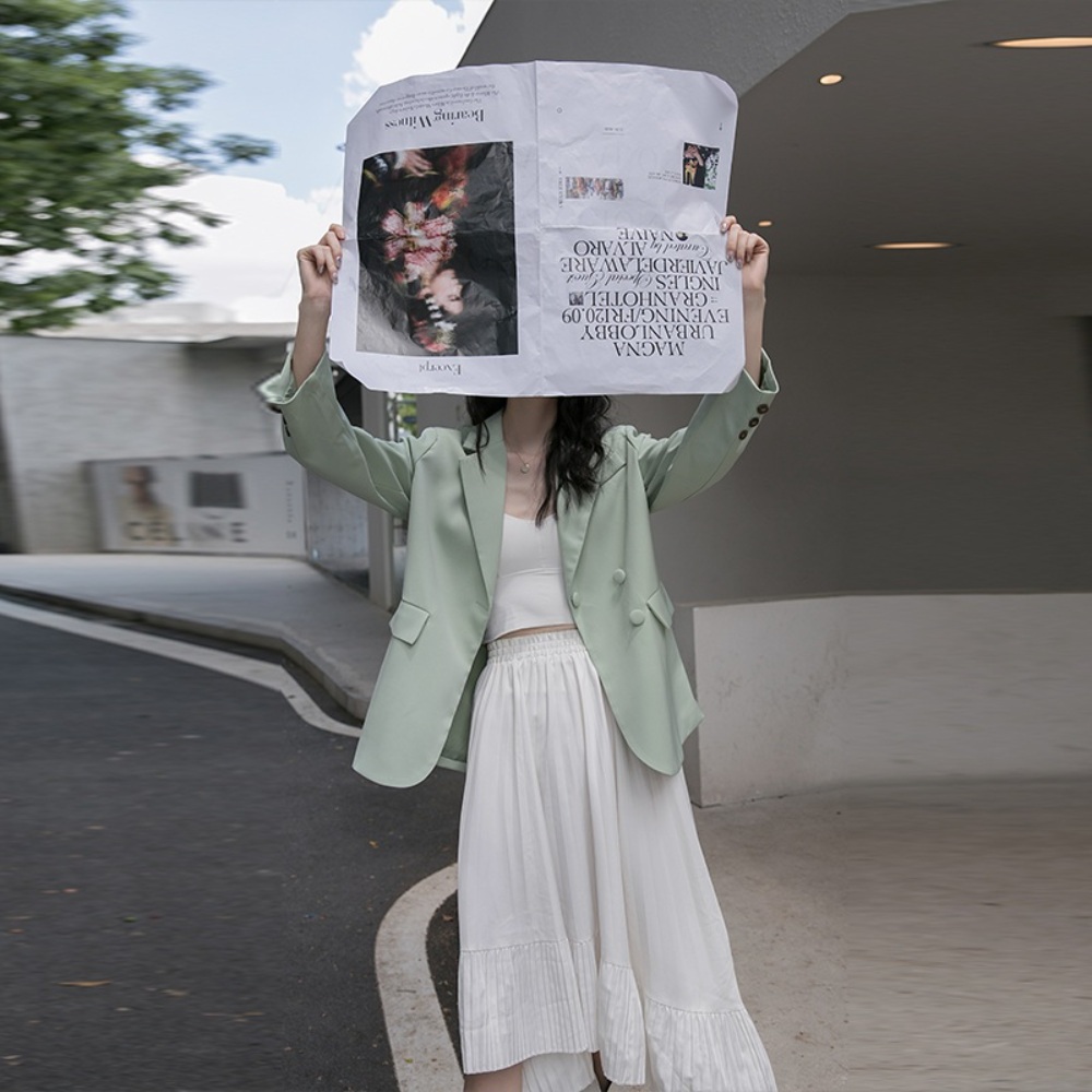 민트 빈티지 자켓 레트로 보이프렌드 루즈핏 출근 정장 여배우 패션 봄 가을 - 상세 이미지 2
