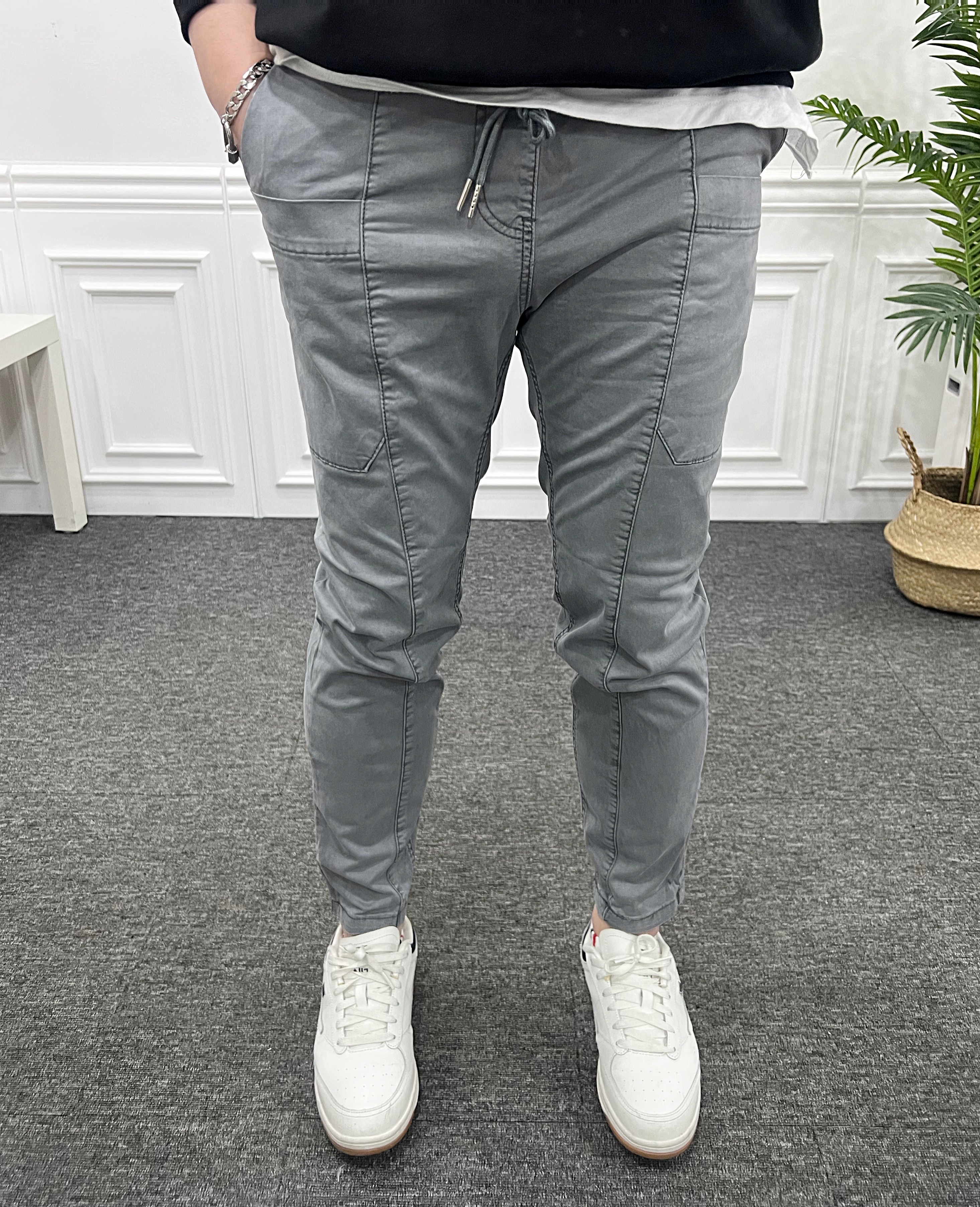 밴딩 피그먼트 앞포켓 절개 워싱 면팬츠 S-3XL - 상세 이미지 4