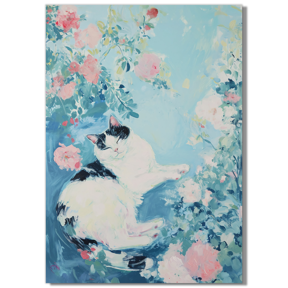 꽃과고양이 80cm x 80cm 무광화이트 알루미늄액자 고양이그림 - 상세 이미지 4