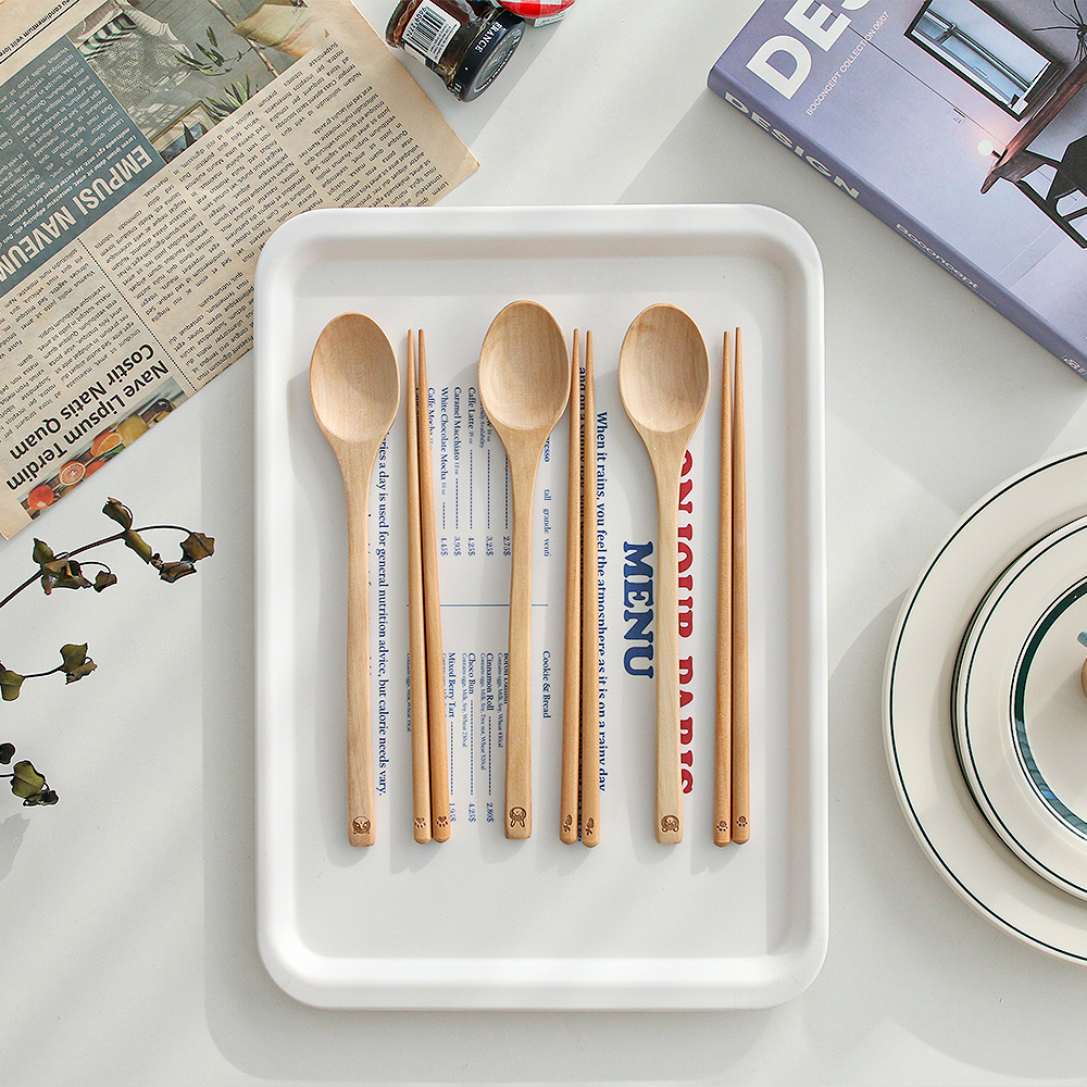 예쁜 곰돌이 마이펫 우드 커트러리 귀여운 토끼 캐릭터 각인 나무 수저세트