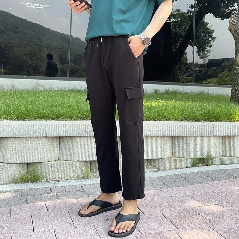 남자와이드팬츠 구김없는 밴딩 카고 팬츠 커플바지 - 상품 이미지