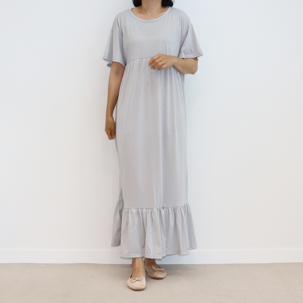 빅사이즈 여름 시원한 면 프릴 롱 원피스 소매 라운드넥 레이어드 맥시 원피스 원마일웨어