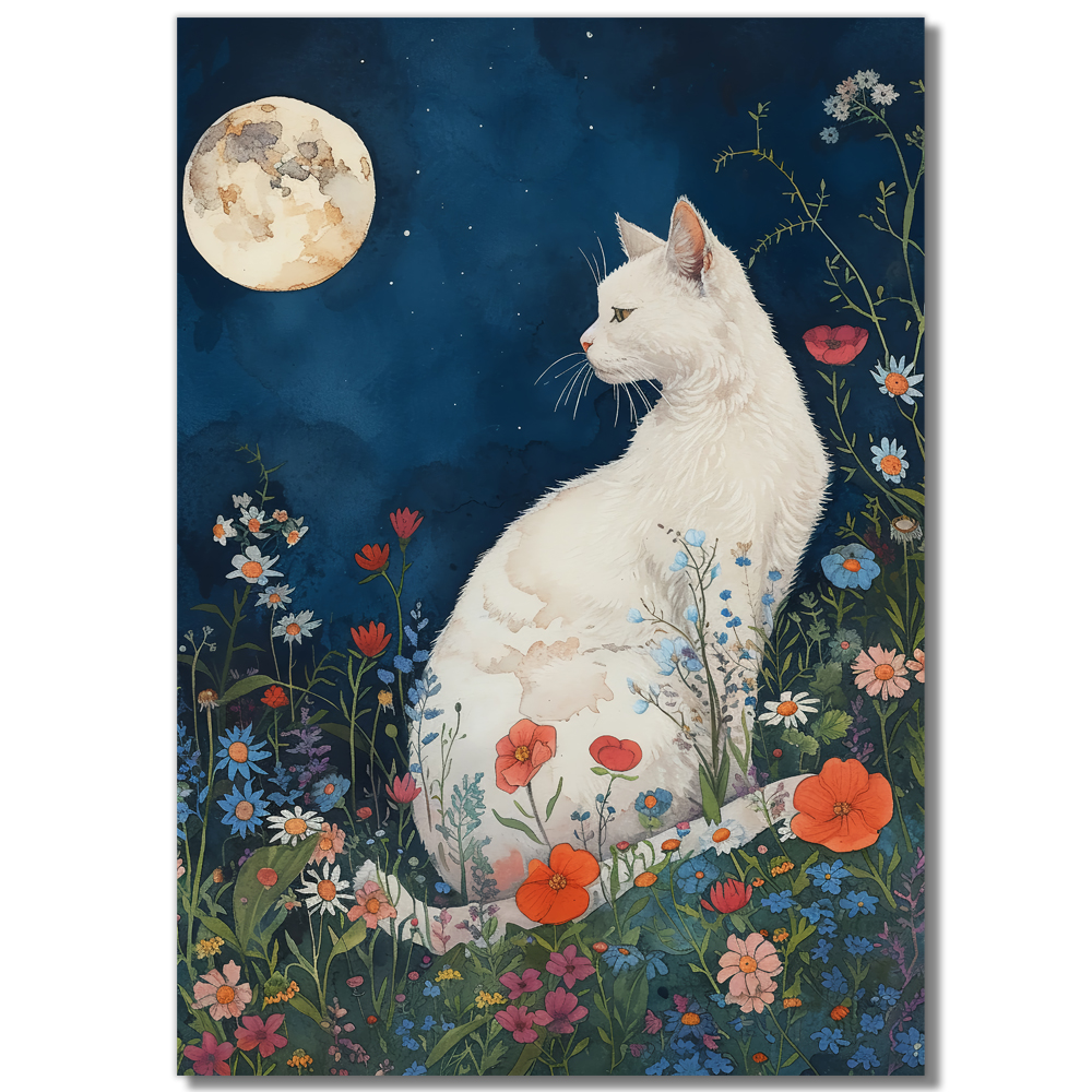 꽃과고양이 45cm x 45cm 무광골드 알루미늄액자 고양이그림 이미지 6
