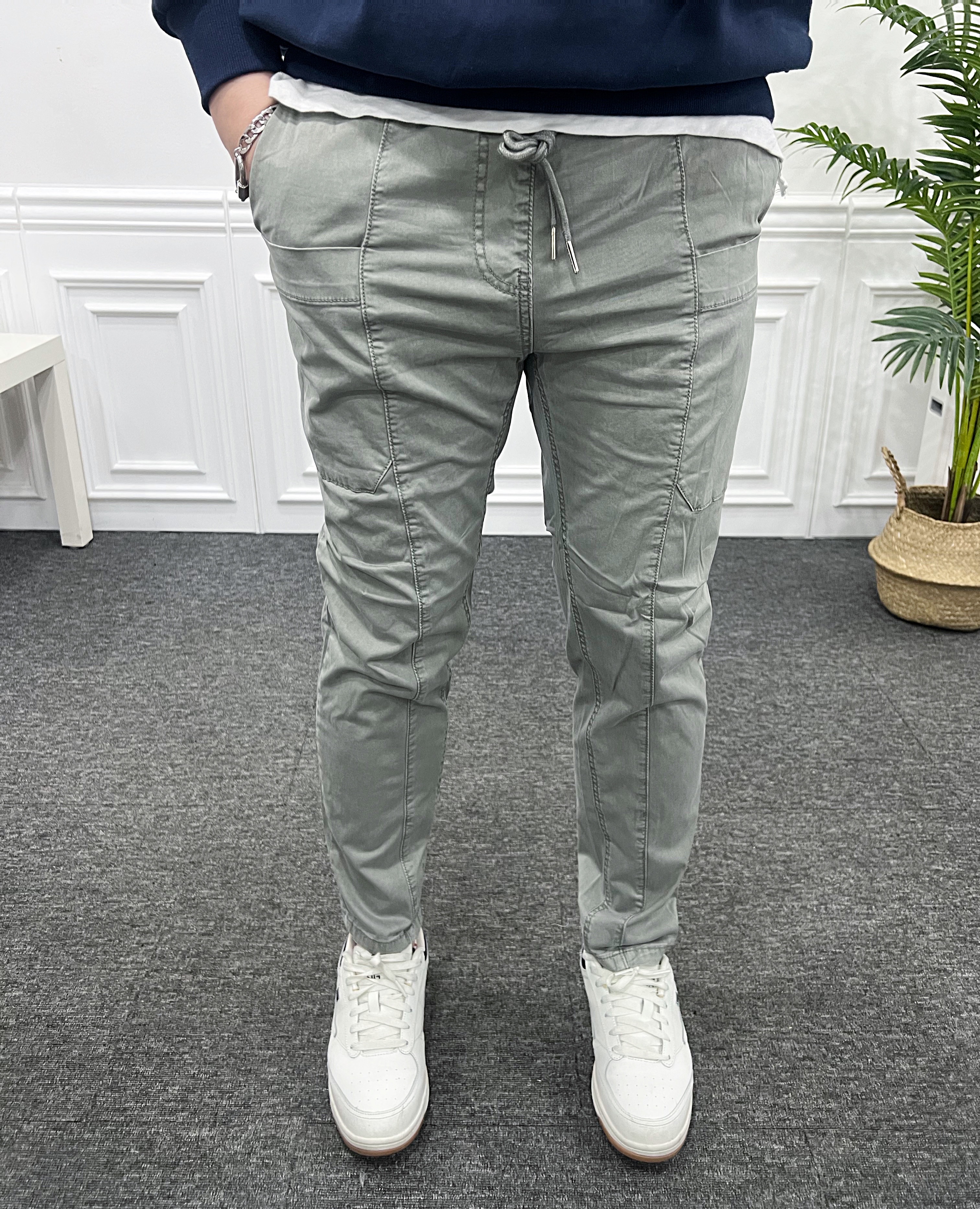 밴딩 피그먼트 앞포켓 절개 워싱 면팬츠 S-3XL